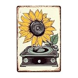 Lustiger Sonnenblumen-Cd-Player Wandposter Lustiges Blechschild Vintage Dekoschild Für Bar Wohnzimmer Garten