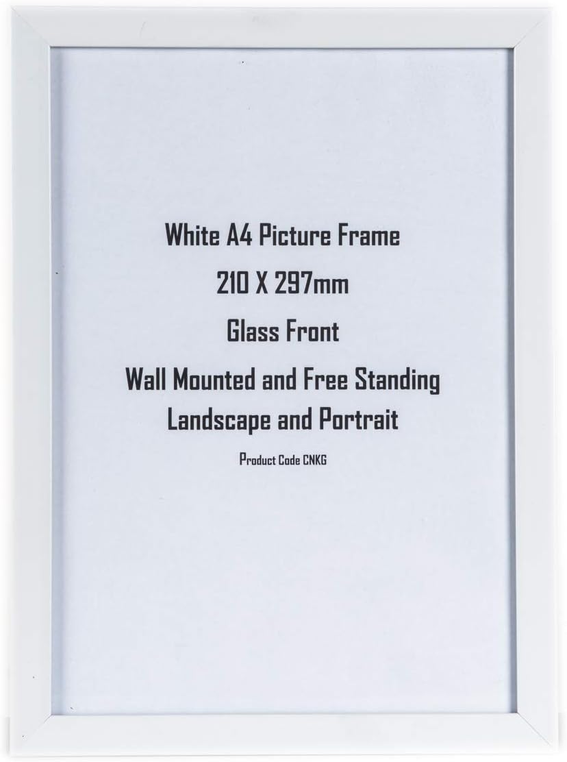 Four X Ninety A4 White Picture Frame with Glass, Ready to Hang or Stand