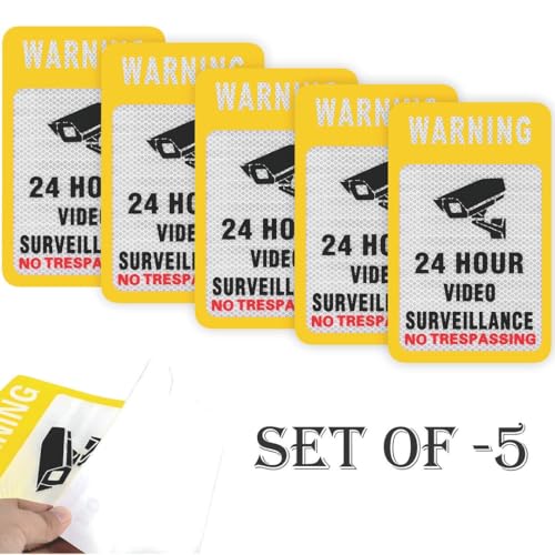 Image of CVANU Reflective CCVT Surveillance (Set of 5) Self-Adhesive Bold Security Notice Vinyl Sign Sticker Decals for Shops| Offices| Parking Areas (11.7X8.3inch) Yellow
