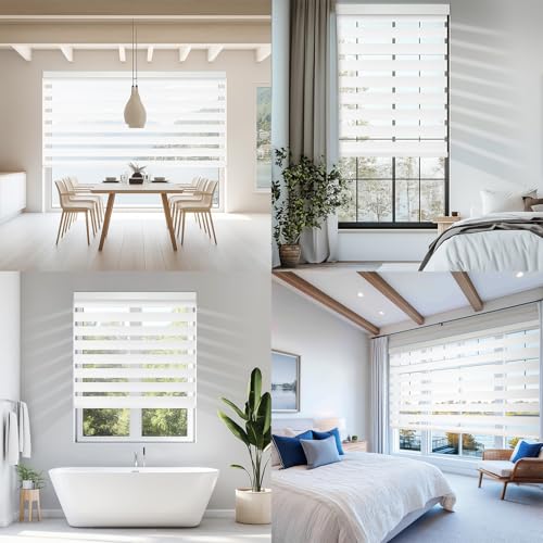Image of Motorized Zebra Blinds Custom Size Smart Dual Layer Shades for Windows with Remote | Assembled in USA | Electric Day and Night Privacy Light Filtering Rechargeable Quiet Motor Window Shades