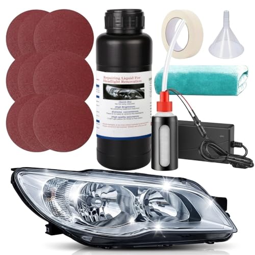 Ctopkatuo Profi Scheinwerfer Aufbereitung Set mit Visuellem Zerstäuberbecher 500ml Scheinwerfer Reparaturflüssigkeit Scheinwerfer Polierset Auto für Vergilbungen Kratzer & Trübung - 220V EU-Stecker