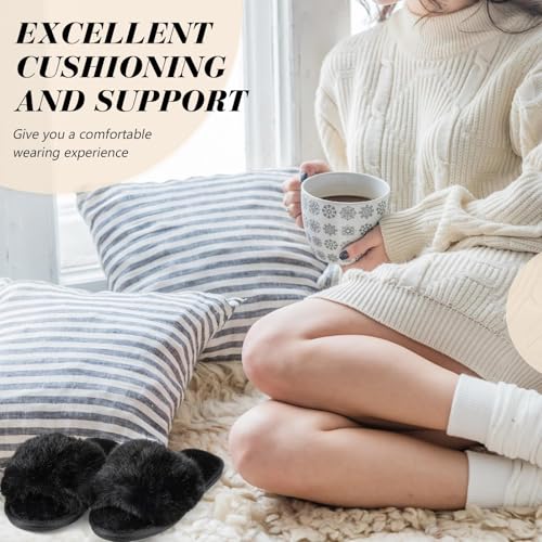Image of Toulite 6 Pairs Bridesmaid Slippers Bulk, Black White Fuzzy Slippers for Women Fluffy Cozy Open Toe Soft Bride Slipper Wedding Ladies Furry House Shoes