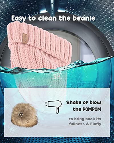 FURTALK Kids Winter Hat Toddler Knitted Beanie with Faux Fur Pom Poms for Baby Girls Boys3