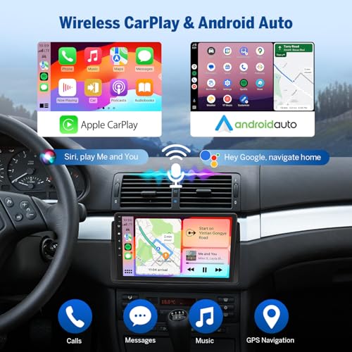 Eonon Autoradio kompatibel mit BMW E46 1998-2006, Android 14 CarPlay, Android Auto, MirrorLink, 3+32 GB GPS, Bluetooth, USB-RCA-Ausgang, unterstützt Rückfahrkamera Online-Update E46X7