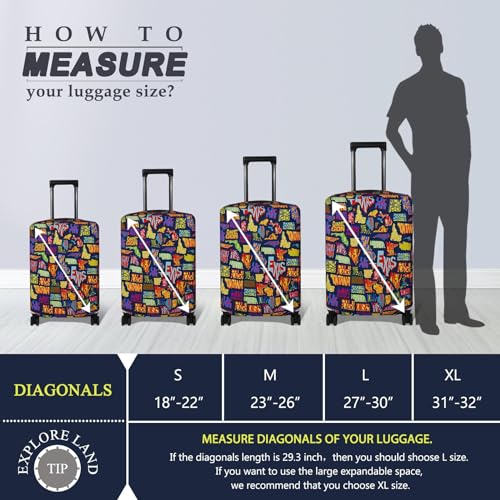Image of Explore Land Travel Luggage Cover Suitcase Protector Fits 18-32 Inch Luggage, America Map, M