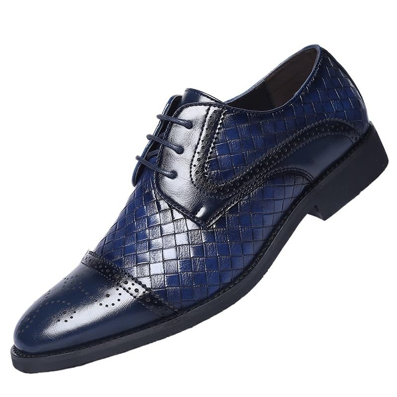 Mens Business Casual Lace Up Oxfords Leather Dress Shoes for Men Comfortable Office(Blue,8)