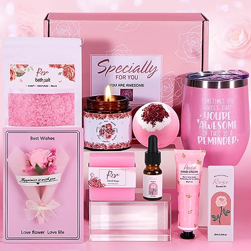 Birthday Gifts for Women,Rose Pamper Hampers for Her,Presents for Mom,Sister,Wife,Friends,Relaxation SPA Gifts Set Ladies Self Care Package for Her Anniversary, 30Th 40Th 50Th Birthday