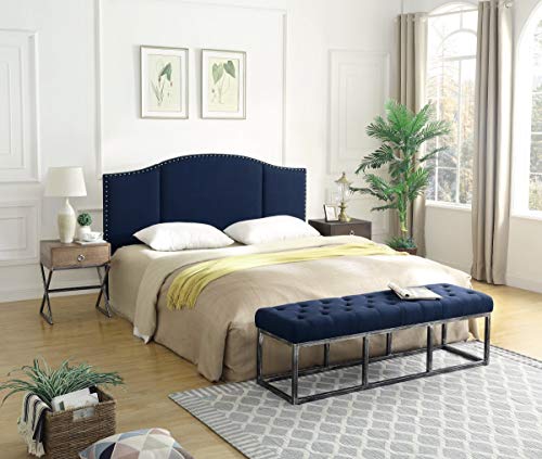 24Kf Middle Century Linen Upholstered Tufted King Size Headboard With Antique Brass Nail Heads Trim King/California King Headboard-Navy Blue #TOP5