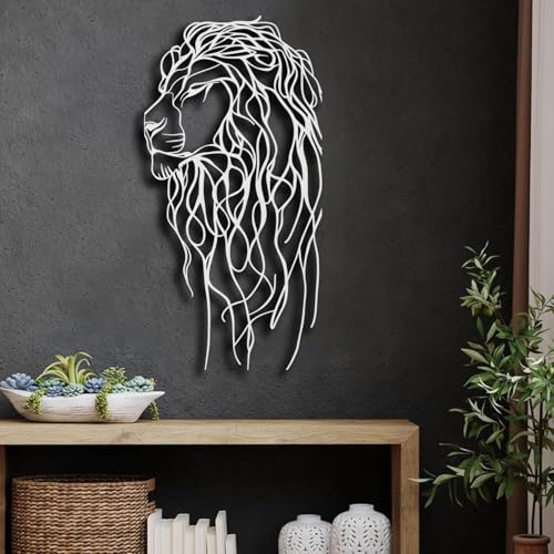 Décoration murale lion en métal noir 75x150 cm pour salon