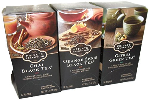 Private Selection Citrus Green Tea, Chai Black Tea, and Orange Spice Black Tea