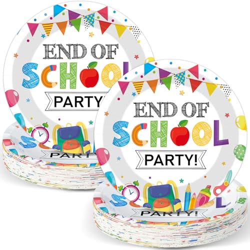 Oitnlaughter 48Pcs End of School Year Paper Party Plates for Happy Last Day of School Supplies Summer Vacation Tableware Summer Final Term Theme Plates for Hawaii Pool Graduation Party Supplies