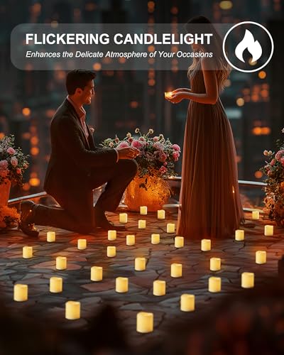 Image of 5plots Flameless Votive Candles Battery Operated 200+ Hours, Flickering Led Electric Fake Battery Tealights for Wedding Table Centerpieces Party Home Decor Decoration - Ivory (24 Pack)