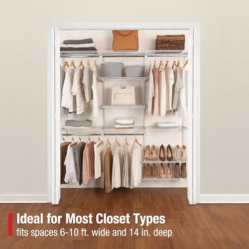 Image of Rubbermaid Configurations Custom Closet Kit 6-10 Ft. Adjustable Metal Wire Shelving White Finish Expandable Organization System Hardware Included for Home Closet /Pantry /Laundry /Mudroom