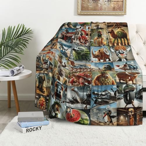 Soft Fleece Flannel Blanket Italian Brainrot Blanket Cozy and Warm Throw Blanket for Sofa Bed Camping