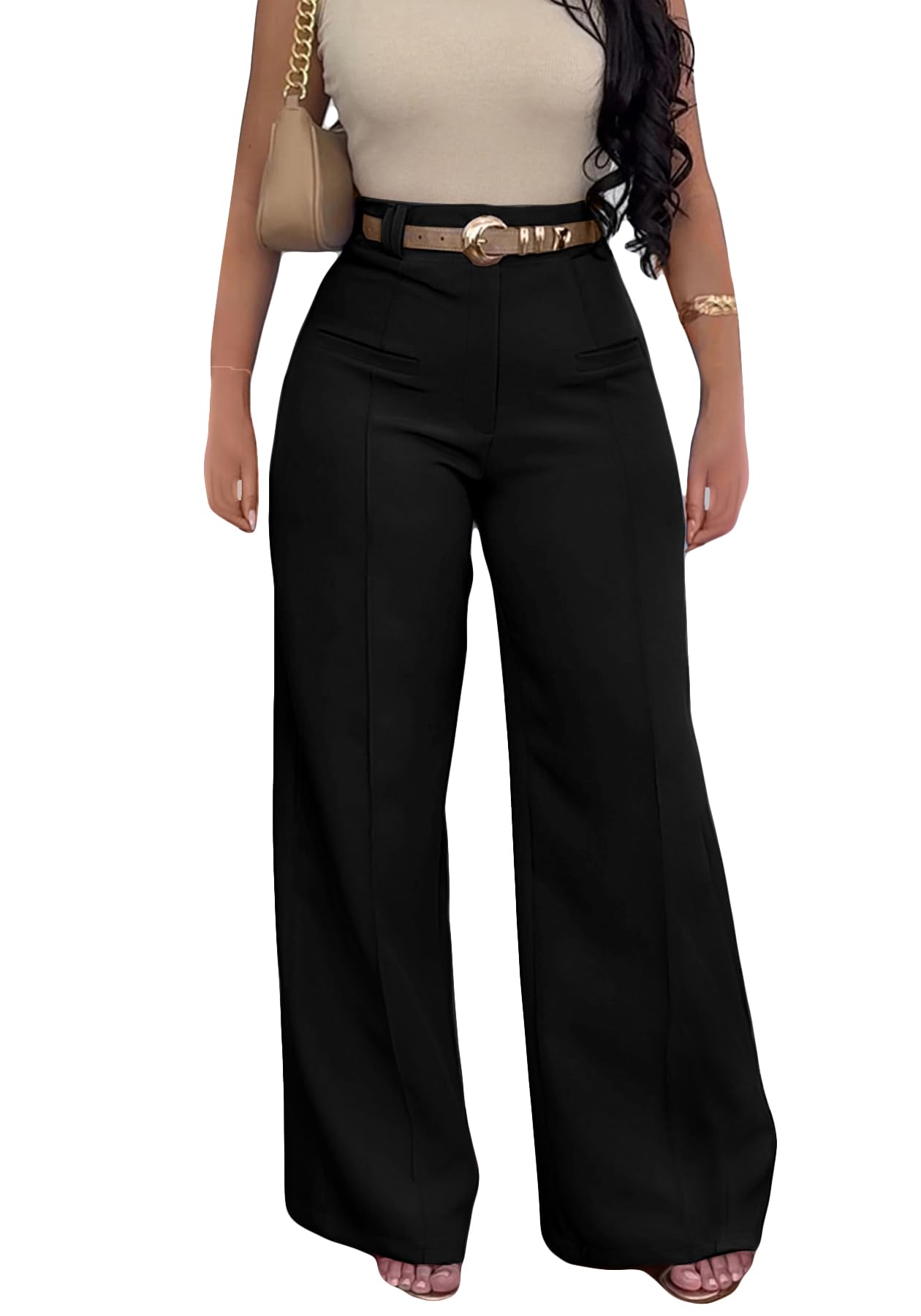LAJIOJIO Wide Leg Dress Pants for Women Dressy Business Casual High Waisted Straight Leg Work Office Trousers Slacks