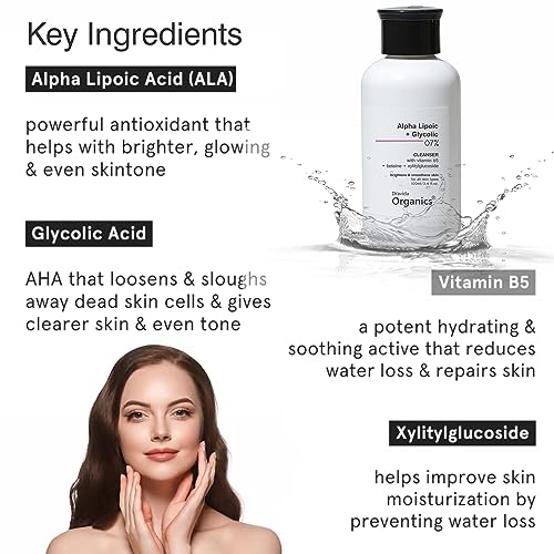 Image of Alpha Lipoic Acid for Glowing Skin | 7% Ala & Aha Brightening Face Wash for Exfoliation| With Vitamin B5 for Hydration, Glycolic Acid| For Men & Women, 100 ml