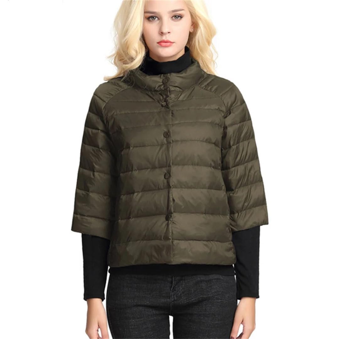 Piumino da donna leggero e corto, piumino sottile con colletto rialzato, nero, L, Nero , L