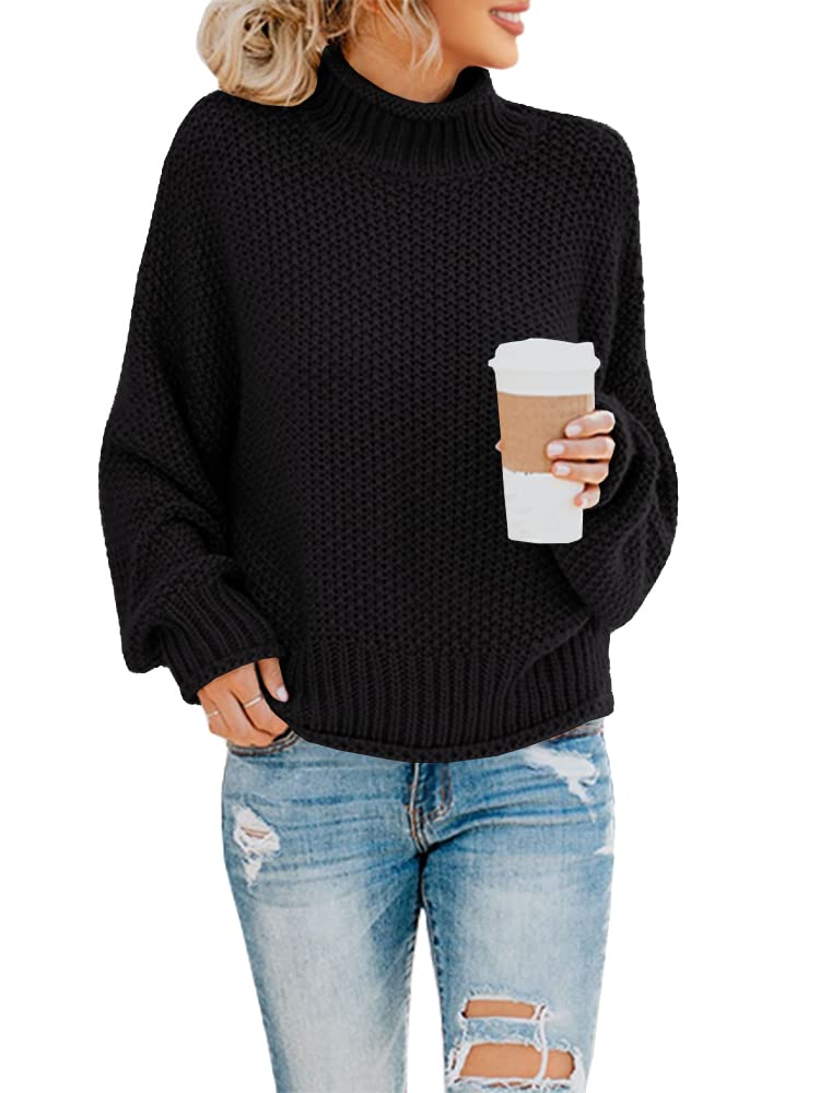Saodimallsu Womens Turtleneck Oversized Sweaters Batwing Long Sleeve Pullover Loose Chunky Knit Jumper