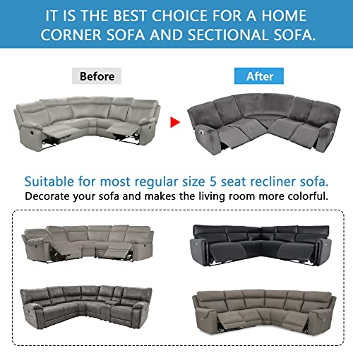 Corner Sofa Cover, Velvet Stretch Sectional Cover, Recliner Corner Sofa Protector, Corner Sofa Slipcovers Reversible Couch Cover For Recliner, Sectional Sofa Set For Livingroom(5 Seats,Grey) #TOP2