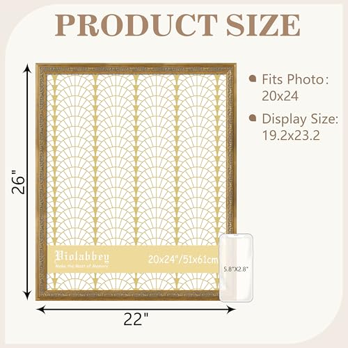 Image of VIOLABBEY 20x24 Gold Frame 2Pack, Vintage Poster Picture Photo Frames Ornate without Mat for Wall Hanging