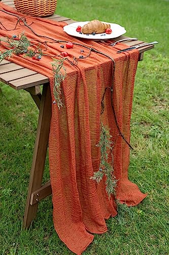 image for Keketoarrange Keketo Fall Table Runner Terracotta Rust Gauze 120 Inch 