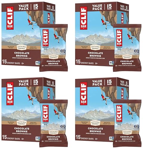 Image of CLIF BAR - Energy Protein Bars - Chocolate Brownie - Made with Organic Oats - Energy Bars - Non-GMO - 15 Count (Pack of 4)