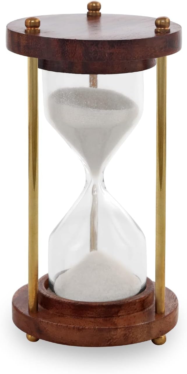 Sohrab Nauticals Wooden Brass Hourglass 4 inches 1 Minute Sand Timer | Sandglass | Sand Clock | Timer with Sparkling Natural White Sand for Home & Kitchen Office Table Desk || Rosewood sandtimer