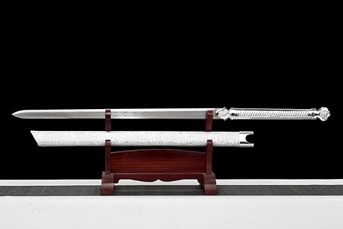Miniatura 8 de Espada china, Tang jian espadas reales (hoja forjada de acero de alto carbono) aspecto de plata