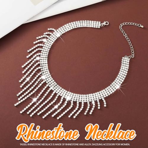 Sixexey Rhinestone Choker Necklaces Silver Neck Chain Sparkly Tassel Necklace Dainty Party Prom Necklace Jewelry for Women2