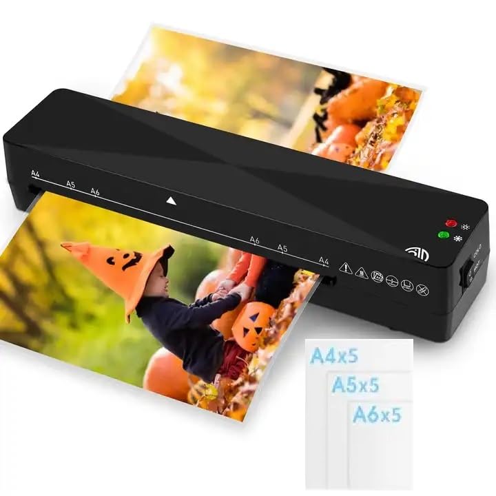 A4 Laminator - Thermal Laminator Machine, 2 Rollers, Hot & Cold Laminating, Quick Warm-up, 5*A4+5*A5+5*A6 Pouches