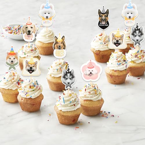 DazzJoy 25 Stück Happy Birthday Tortendeko Hunde Deko,Tortendeko Geburtstag Hunde Cake Topper Geburtstag,Happy Birthday Kuchendeko für Hundegeburtstag,Cupcake Topper für Hundeliebhaber