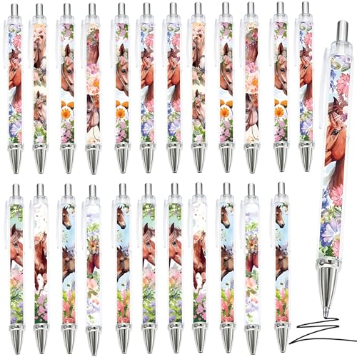 Anprola Lot de 24 stylos à bille en vrac sur le thème du cheval pour fête d'anniversaire, cadeaux, sacs à friandises, fournitures scolaires, fournitures de bureau, récompenses