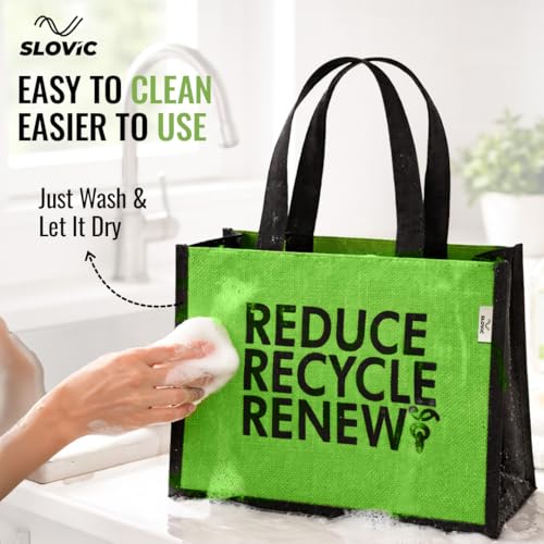 Image of SLOVIC Lunch Bag for Office for Men & Women | Tiffin Bag | Lunch Bags for Woman with Quality Zipper | Eco-Friendly Jute Bags for Women (34 x 30 CM)