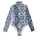 Aflyko High Neck Shirt for Women Snakeskin Blue Tummy Control Bodysuit Stretchy Leotard Non See-Through Body Shaper Winter Fashion Tops