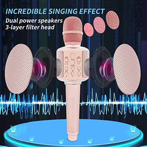 Himap Wireless Bluetooth Karaoke Microphone For Kids Portable Handheld Mic Machine With Speaker,Gift For Girls Boys Kids Adults All Age,For All Smartphones Mic (Pink) #TOP2