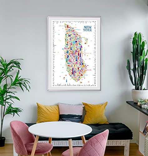 Alfalfa Ny Iconic New York Map Poster 19X27 In. Unframed – Colorful Wall Art Print Of Manhattan Skyscrapers & Landmarks For Home Or Office Décor – Nyc Poster Series #TOP4
