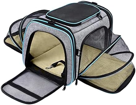 ＫＬＫＣＭＳ Pet Carrier Expandable Dog Soft Sided Travel Bag for Puppy Kitten, Gray Blue