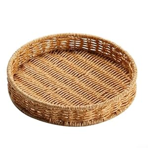 Plastic Rattan Fruit Basket 22cm Round Serving Tray