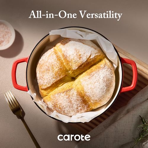 CAROTE Enameled Cast Iron Dutch Oven Pot with Lid, 4QT Red - Image 6