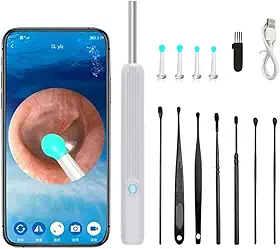 Aparelho de Visualização Auricular com Câmera HD 1080p, 6 LEDs e WiFi – Kit para Limpeza de Ouvido com Ponteiras de Silicone – Compatível com Android e iOS – Bateria Recarregável (Branco)