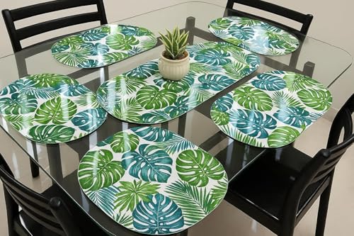 Image of Table Mats Set of 6 with Table Runner - Non Slip, Heat Resistant, Jute Cotton Blend for Dining Room Decor