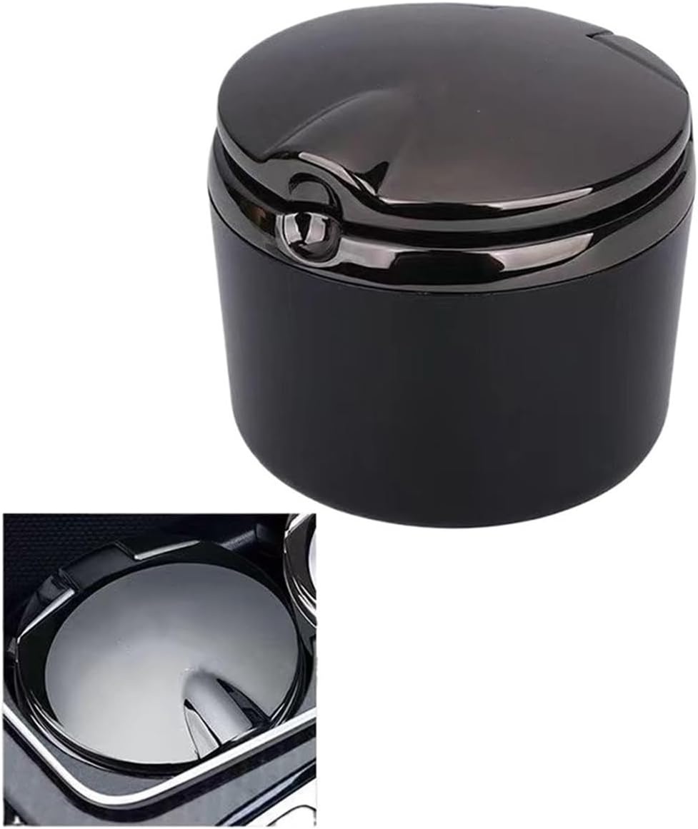 Car Ashtray Cup Compatible With Mercedes-Benz C-Class E-Class CLA/GLB/GLC With Lid/w LED Blue Light Portable MultiFunction Interior(Black)