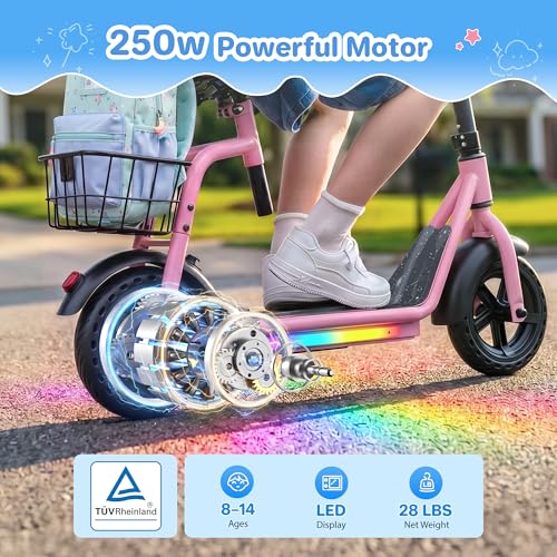 iScooter 2-in-1 Kids Electric Scooter ik7,Up to 12mph&10Miles Range，250W Motor, Headlight & Brake Taillight, Removable Seat&Basket, Smart App Parental Control,Electric Scooter for Kids Ages 10-14 — view 3