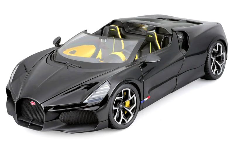 Image of Bburago - 1 /18 Scale Model Compatible with Bugatti W16 Mistral Sports Car Model Replica 2023 (Black)