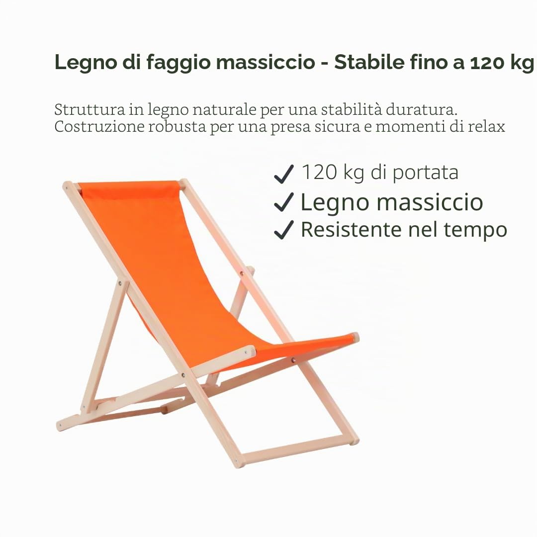 Sedia a sdraio sedia a sdraio pieghevole in legno libro senza braccioli Lettino Sdraio sedia da sole, sedia da spiaggia, Arancione