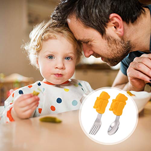 STOBOK 2Pcs Bebê Utensílios Colheres Forks Set Toddlers Feeding Formação Louça de Aço Inoxidável Con