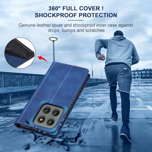 Image of Jasonyu Case for Motorola Edge 60 Pro Leather Wallet Flip Cover with Card Holder,Kickstand, Magnetic Closure,TPU Shockproof Phone Case,Blue