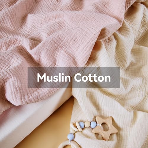 Image of TILLYOU Muslin Mini Crib Sheets 2 Pack, Pack and Play Mattress Sheets Fitted for Pack N Play, 38 x 26 Sheet for Toddler, Pink and Apricot