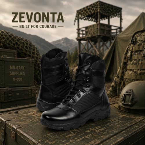 Image of Men's Genuine Leather Military Tactical Boots | High Ankle Army Commando Long Boots with Side Zip | Lightweight Trekking, Hiking & Outdoor Boots