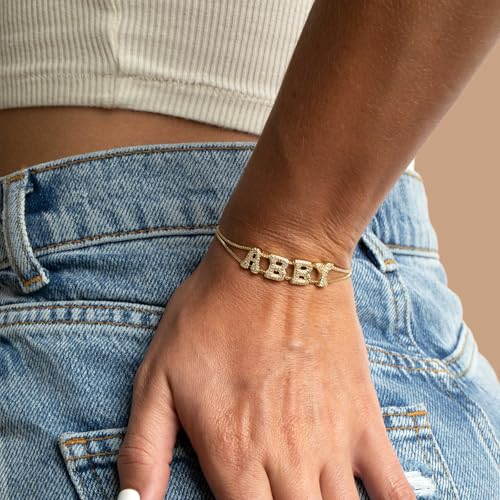 Personalized Bubble Name Bracelet with Custom Brass Bubble Letter Charms, Handcrafted Adjustable Keepsake Jewelry Gift2